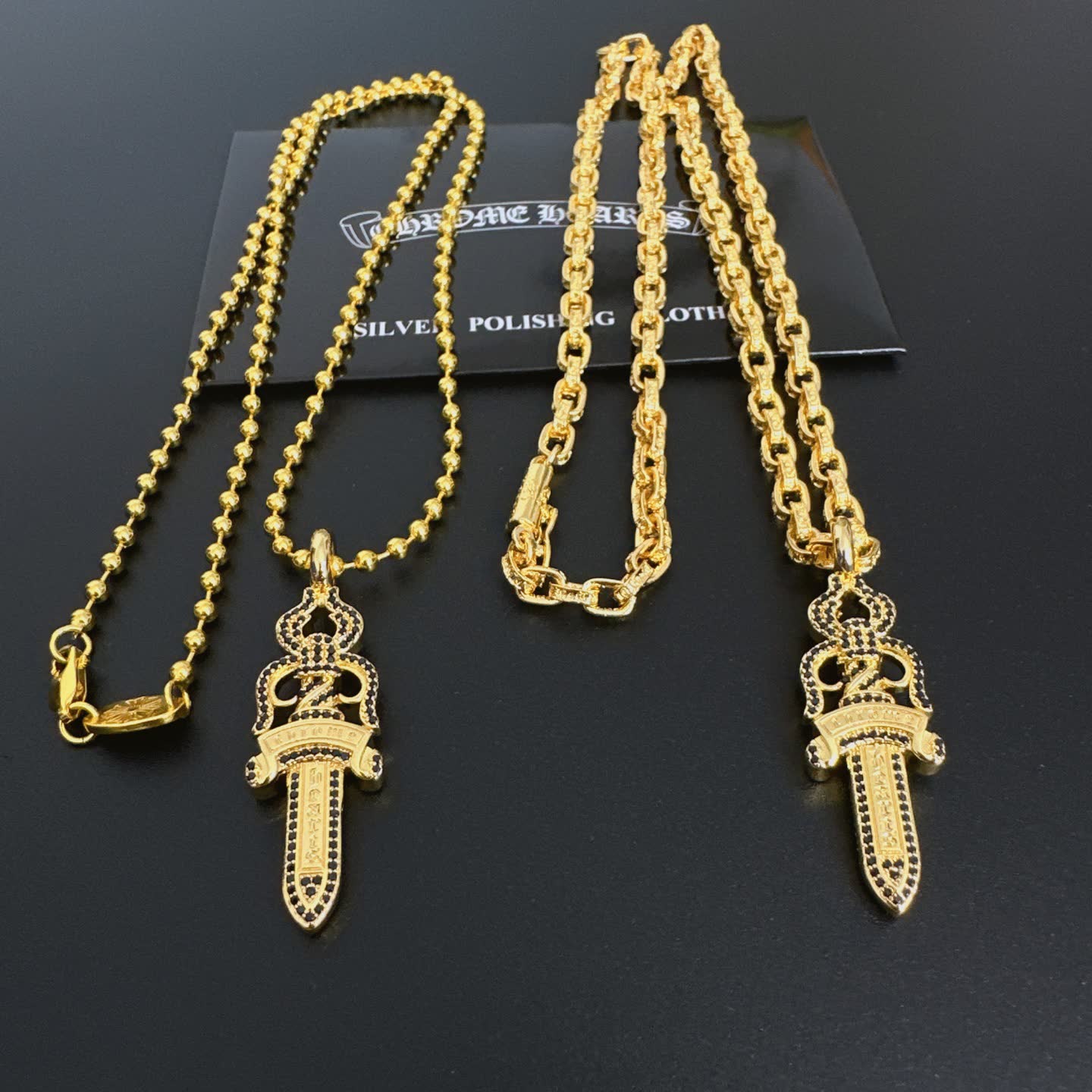 Chrome Hearts Gold-Plated Dagger Pendant Necklace